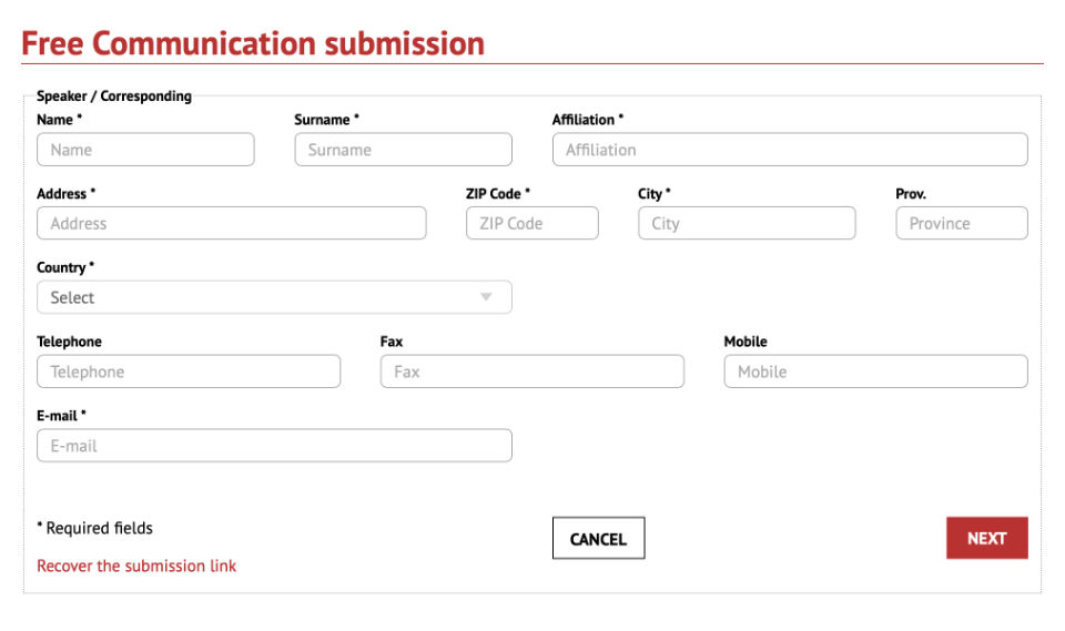 Submission form for a proposal for a free communication presentation